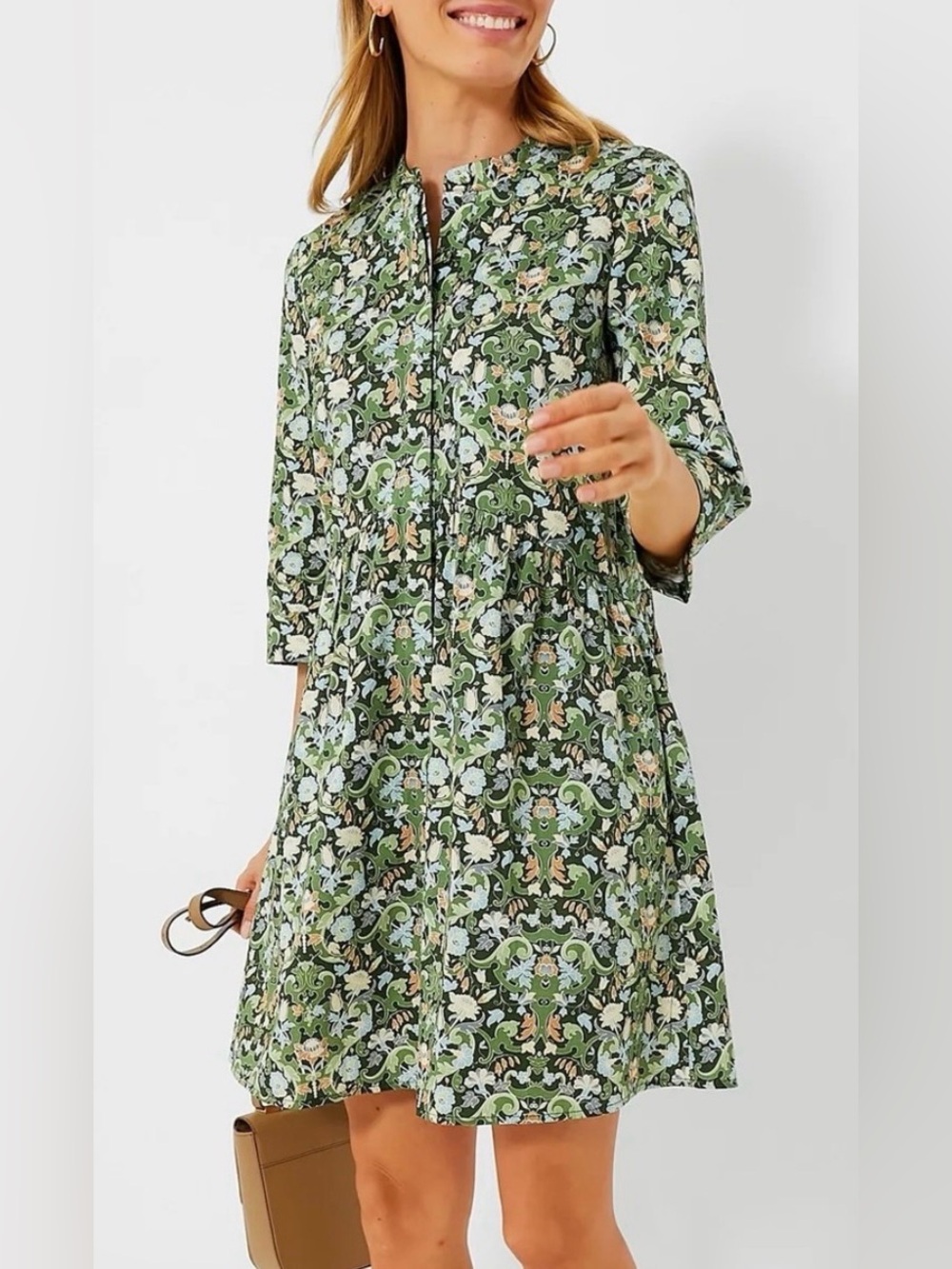 EUC Tuckernuck Sage Deco Damask Royal Shirt Dress Medium